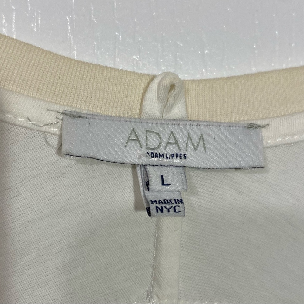 ADAM Adam Lippes Pima Cotton Deep V Neck Tee Ivory Large - Picture 3 of 5